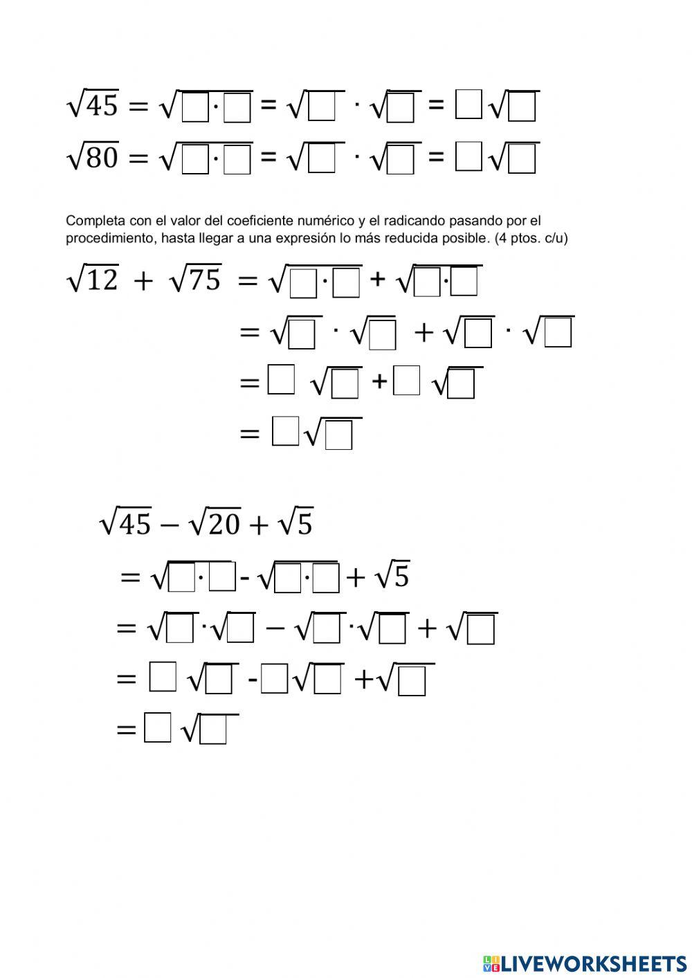 Control Raíces cuadradas