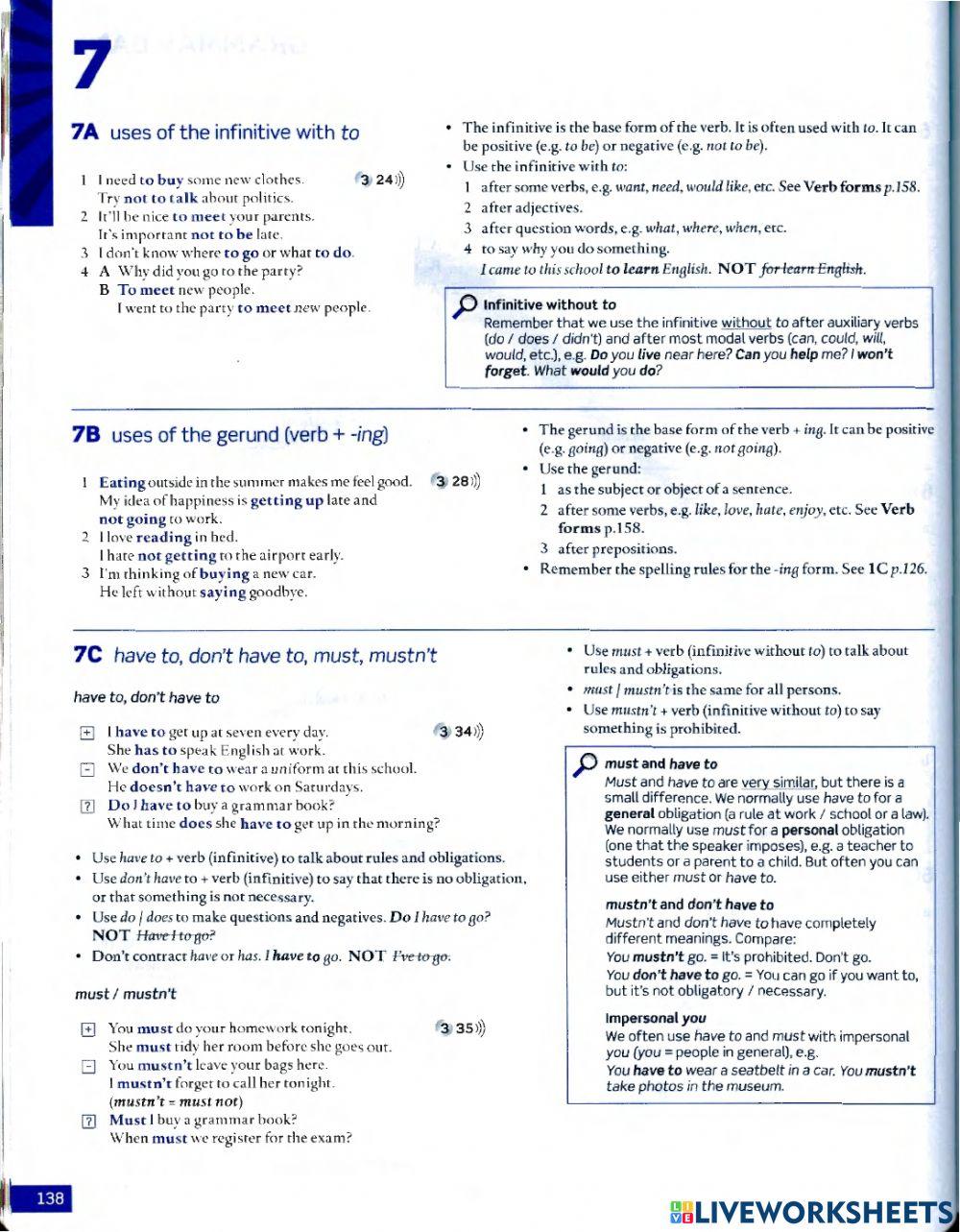 EF Pre int 7C Modals must - have to online exercise for | Live Worksheets