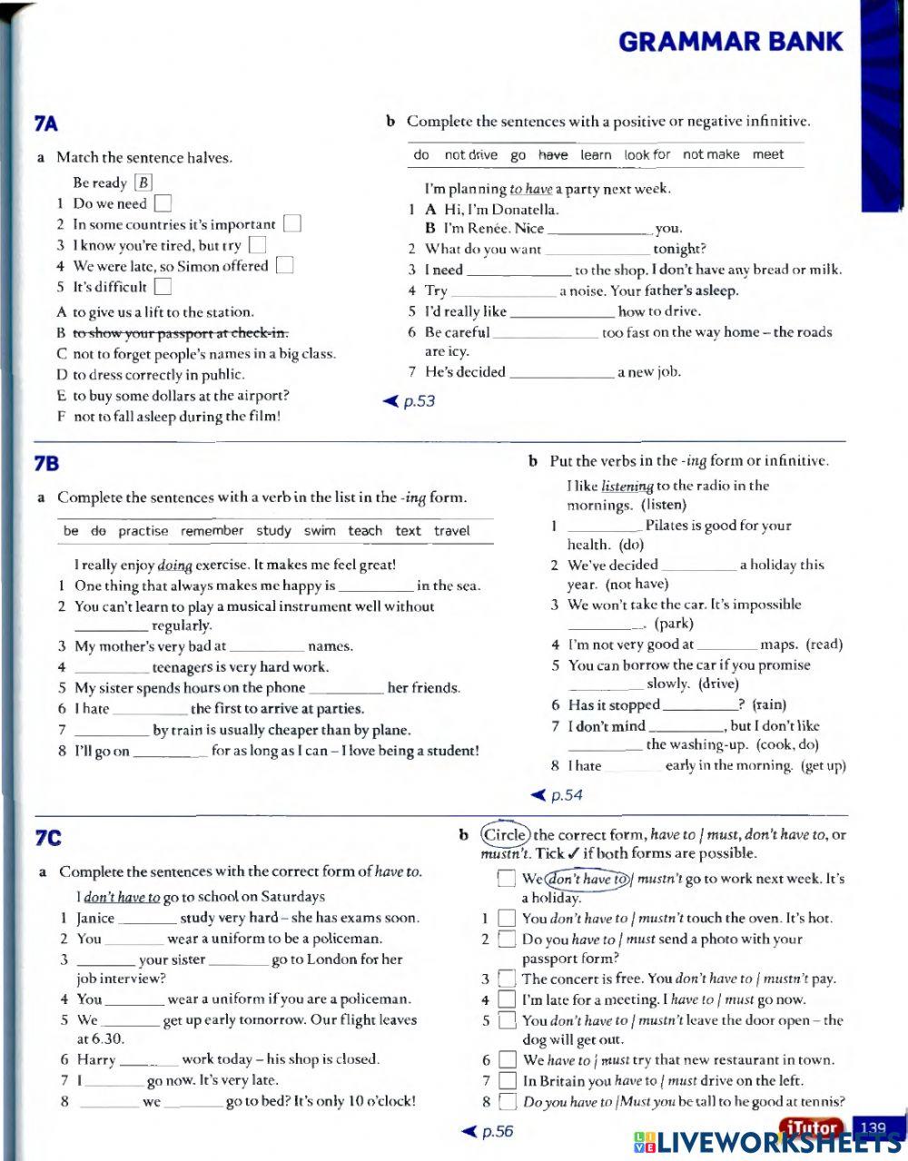 EF Pre int 7C Modals must - have to online exercise for | Live Worksheets