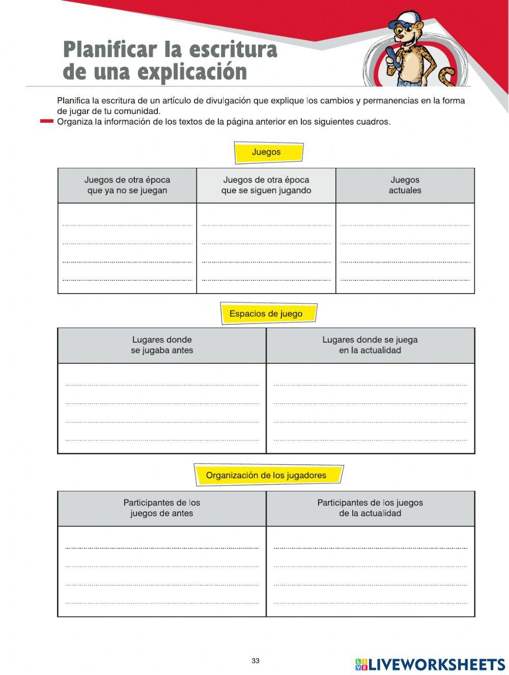 Planificar la escritura de una explicación