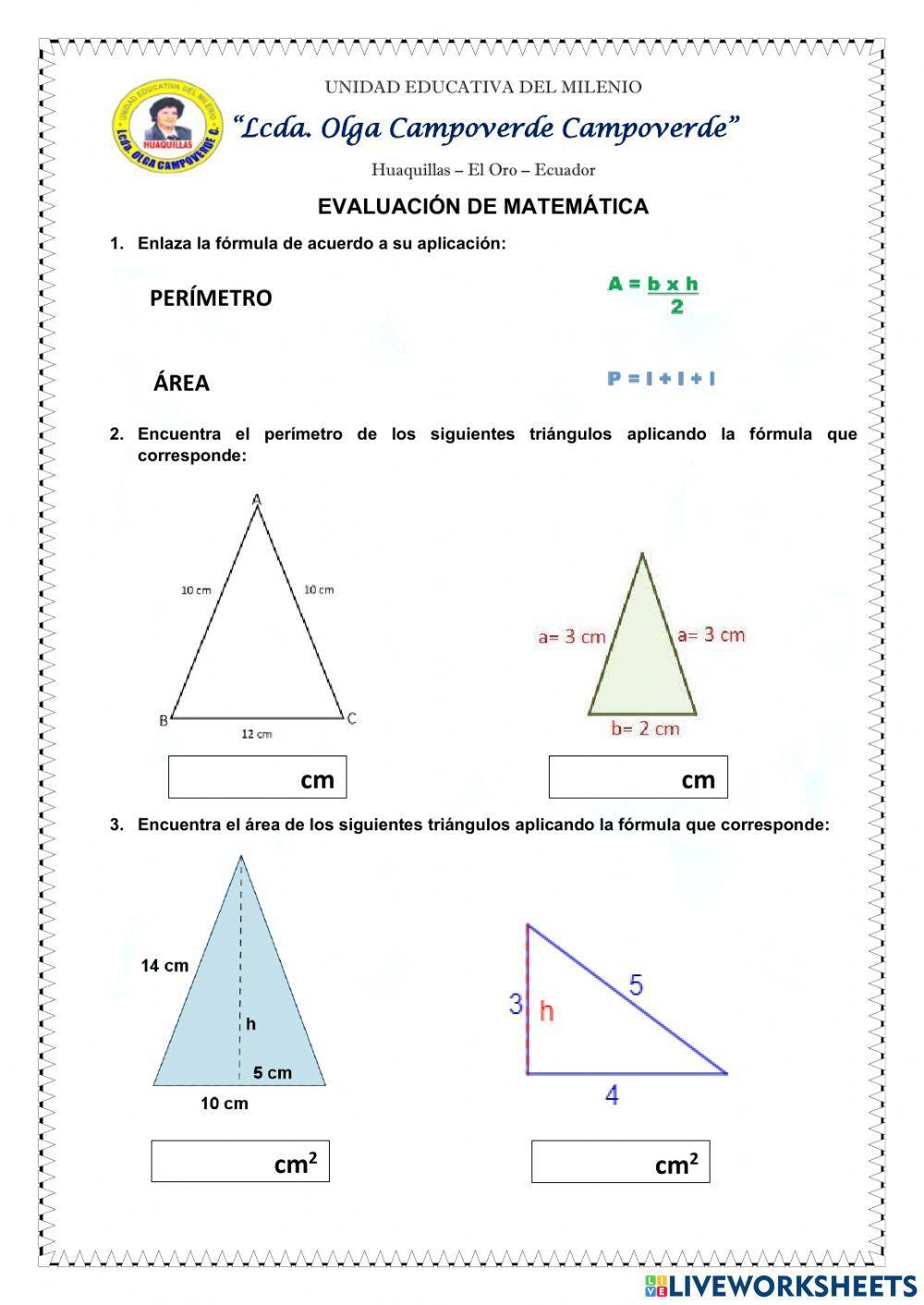 Área y perímetro de un triángulo