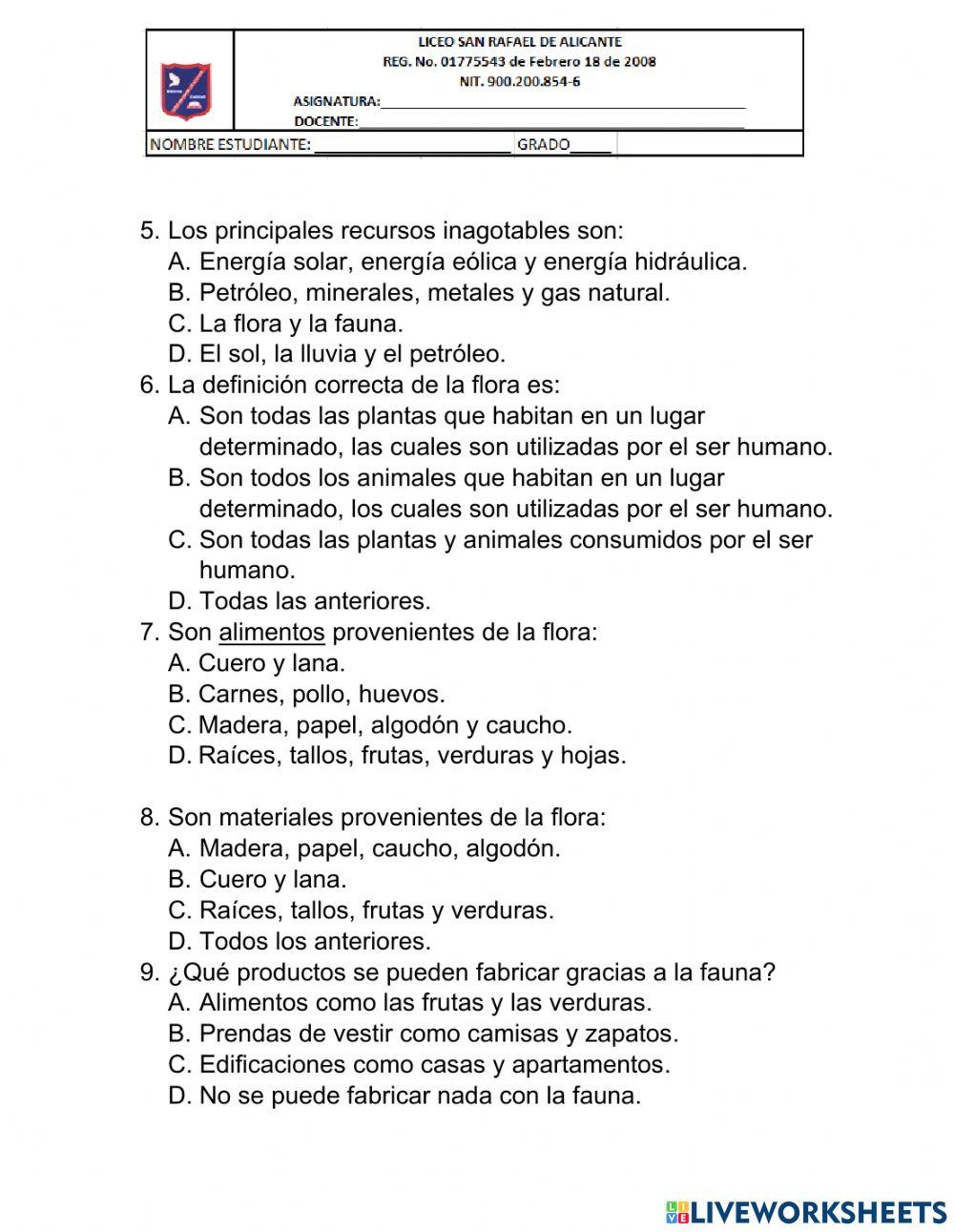 Cuestionario de repaso naturales segundo periodo