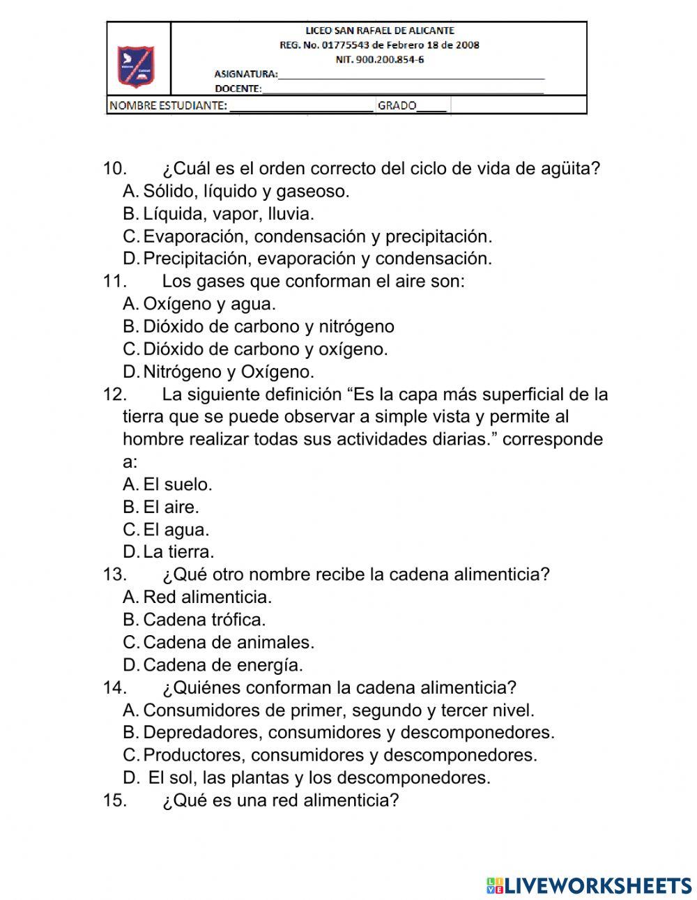 Cuestionario de repaso naturales segundo periodo