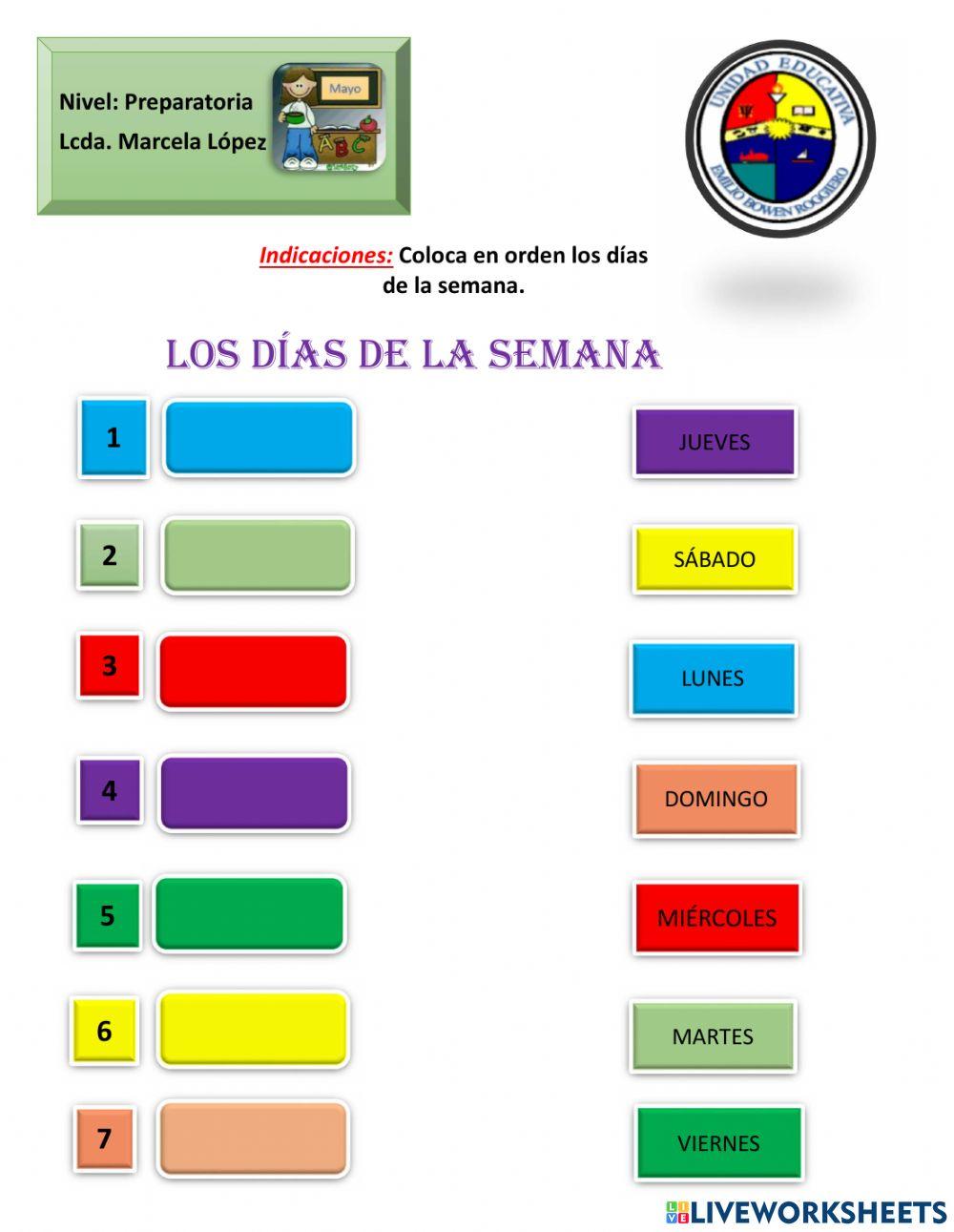 Los días de la semana interactive activity for Preparatoria Live