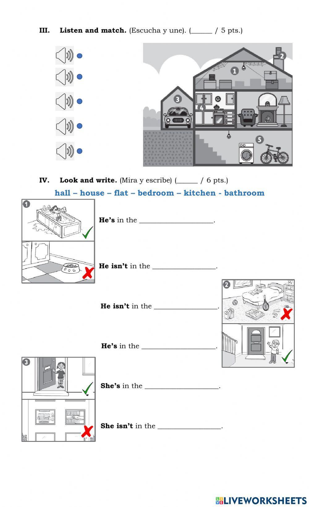 English Test unit 2 Let's play at my house