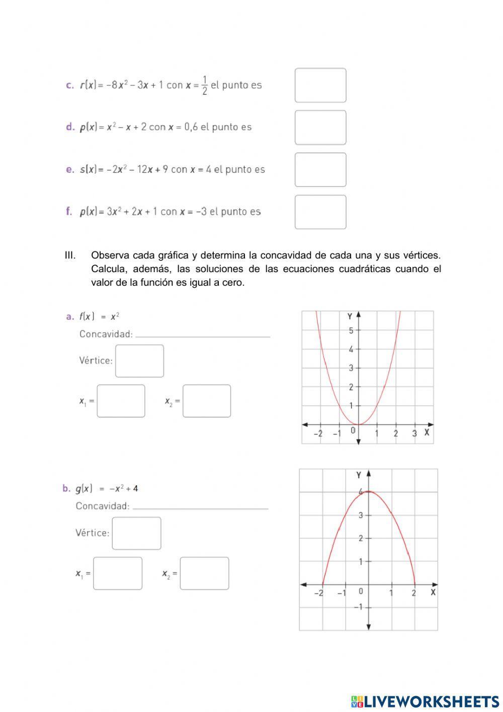 Ficha n°1 funciones cuadráticas III° medio