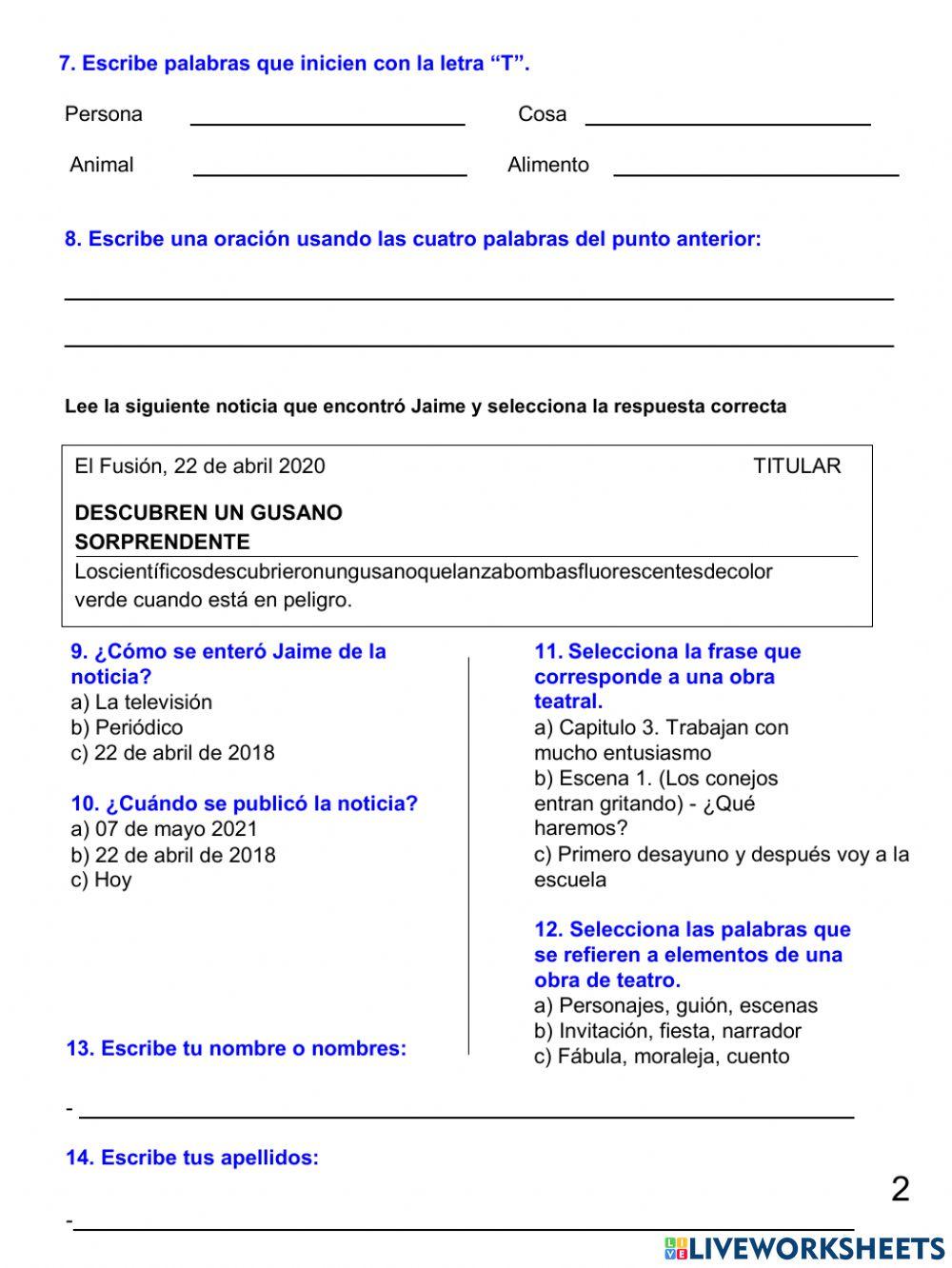 Examen LENGUA MATERNA