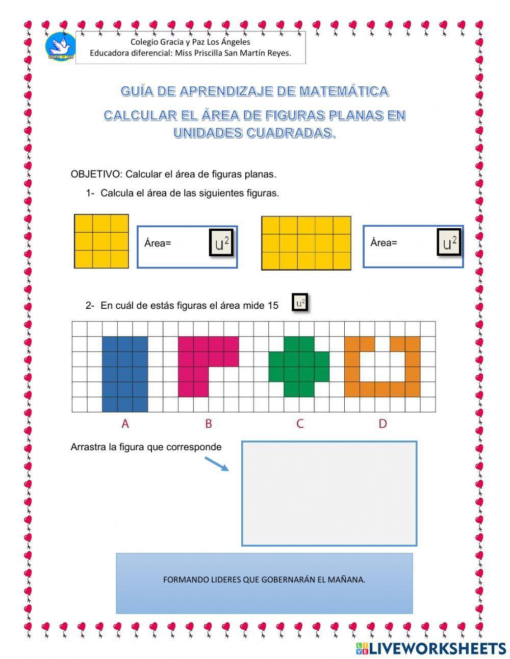 Guía de aprendizaje Área de figuras en unidades cuadradas
