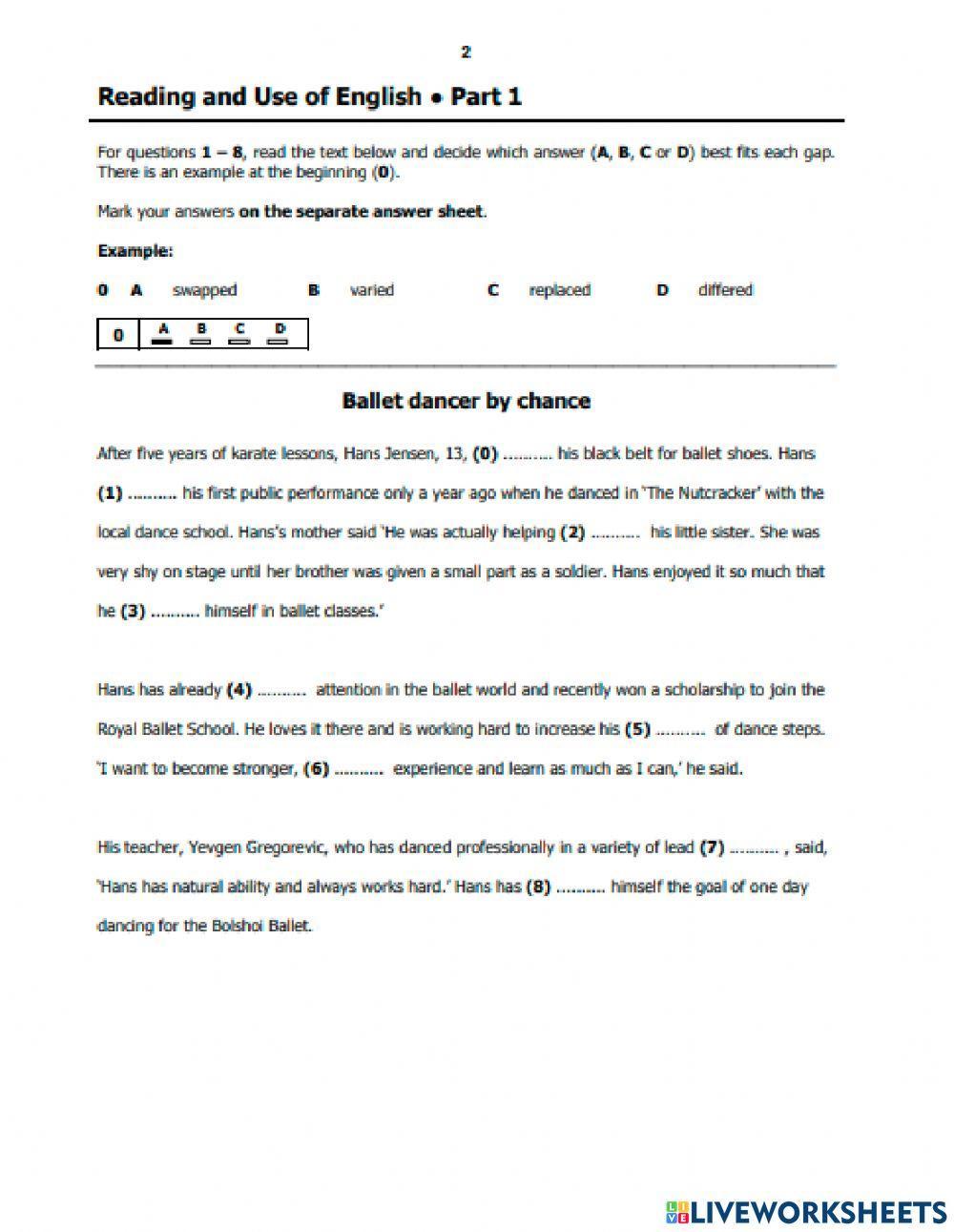 Reading and Use of English FCE