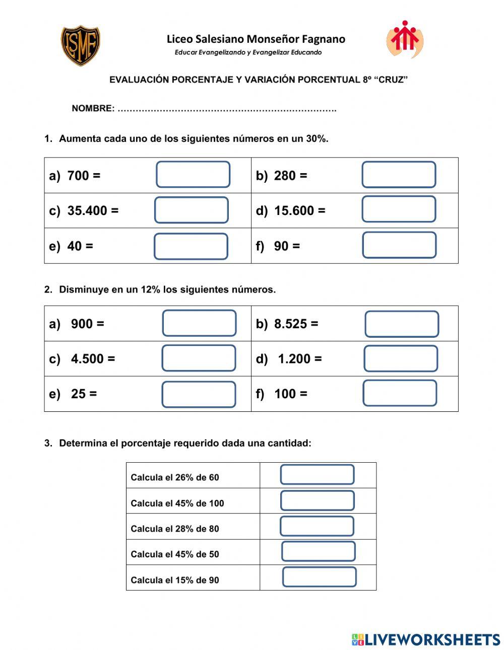 Calculo de porcentaje
