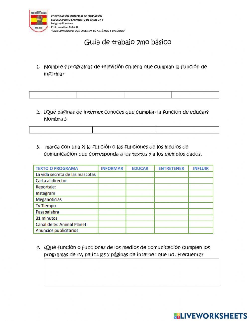 Guía de trabajo Lengua y literatura 7mo basico