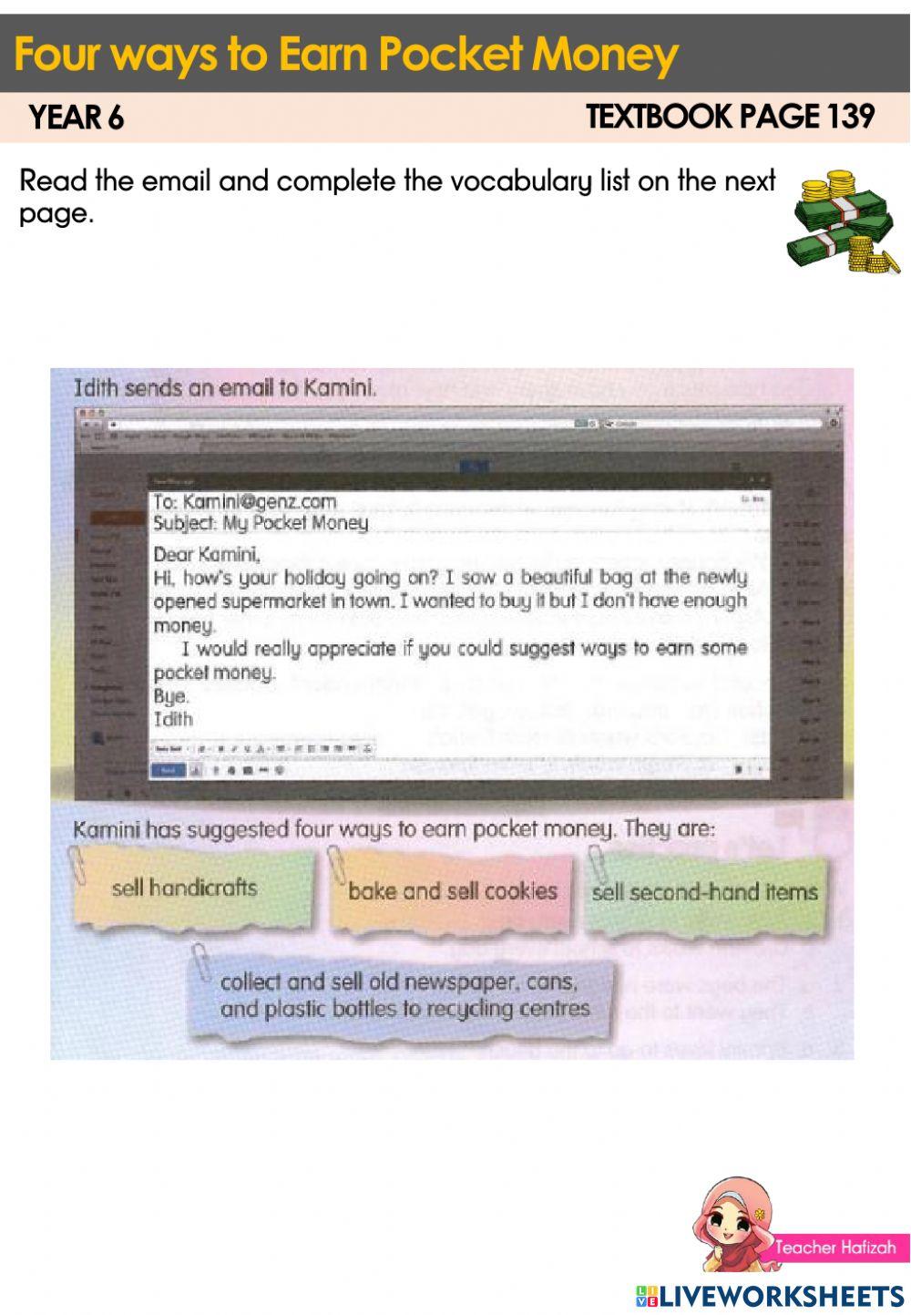 KSSR Year 6 Textbook page 139 -Email- Four Ways to Earn Pecket Money