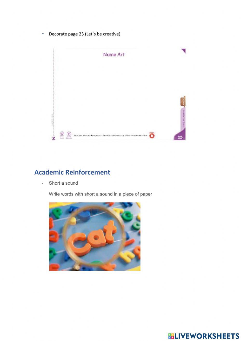 Weekly activities - Preparatory - WEEK 8