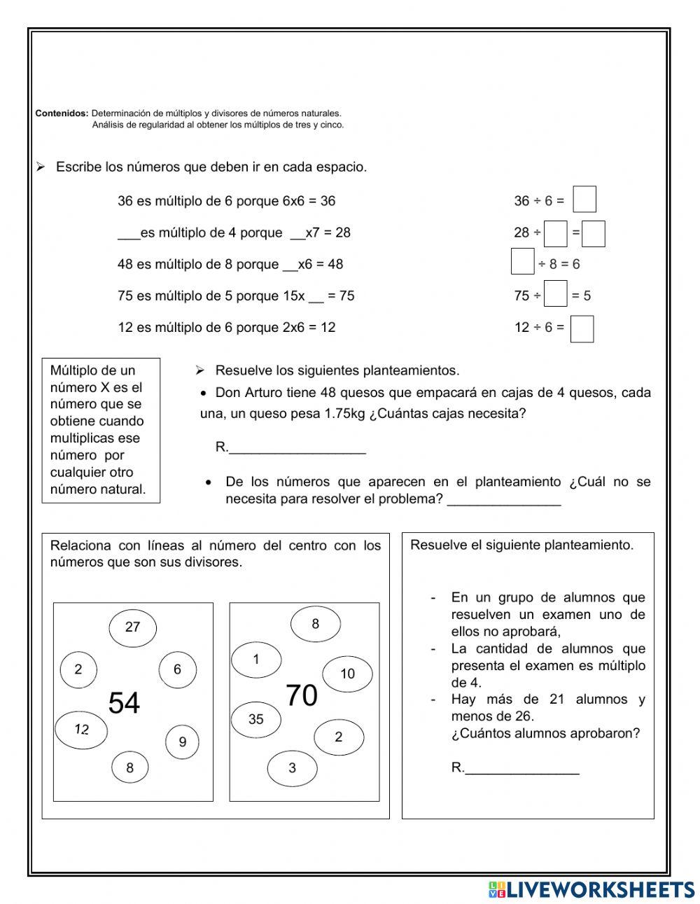 Múltiplos y divisores