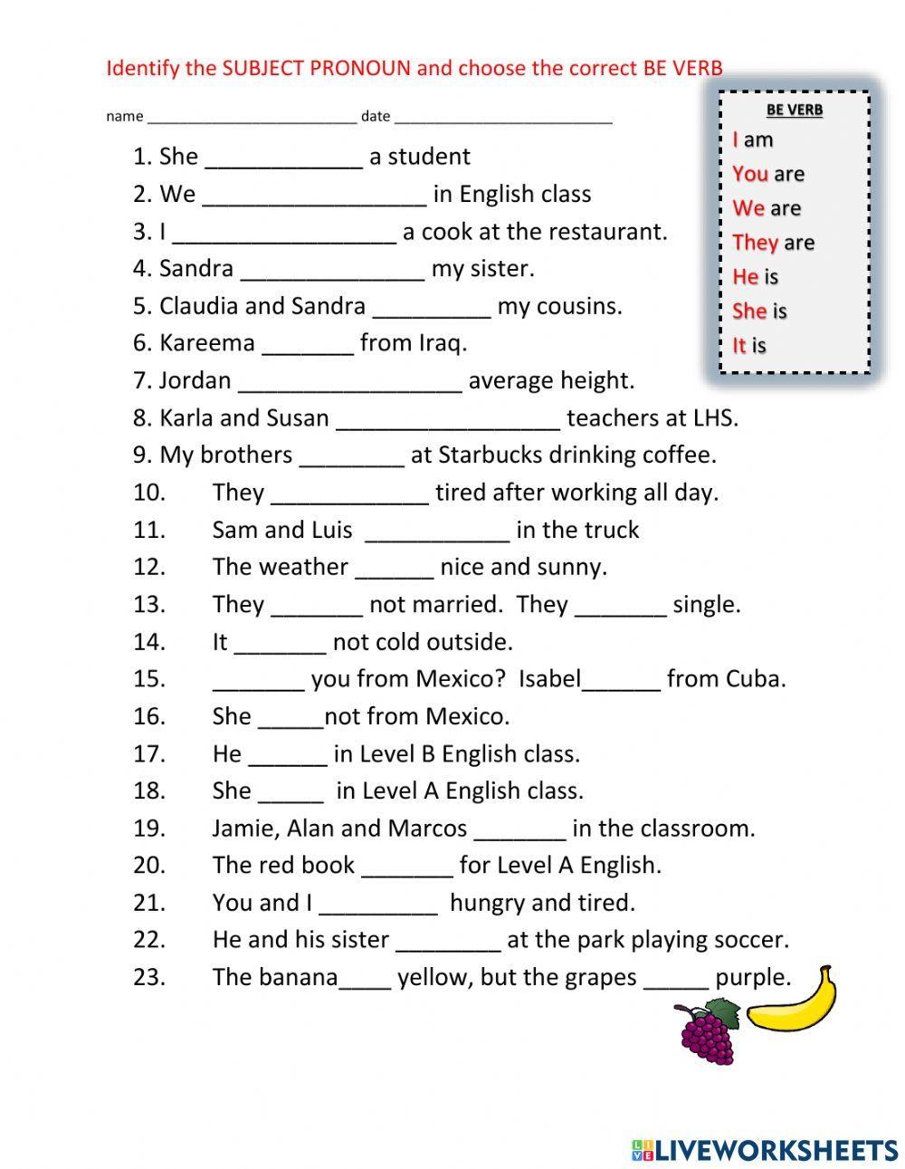Subject Pronouns and BE Verb