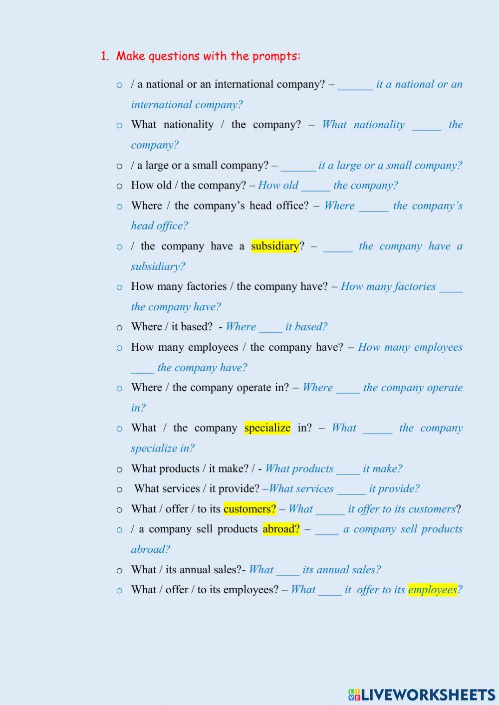 Company profile present simple