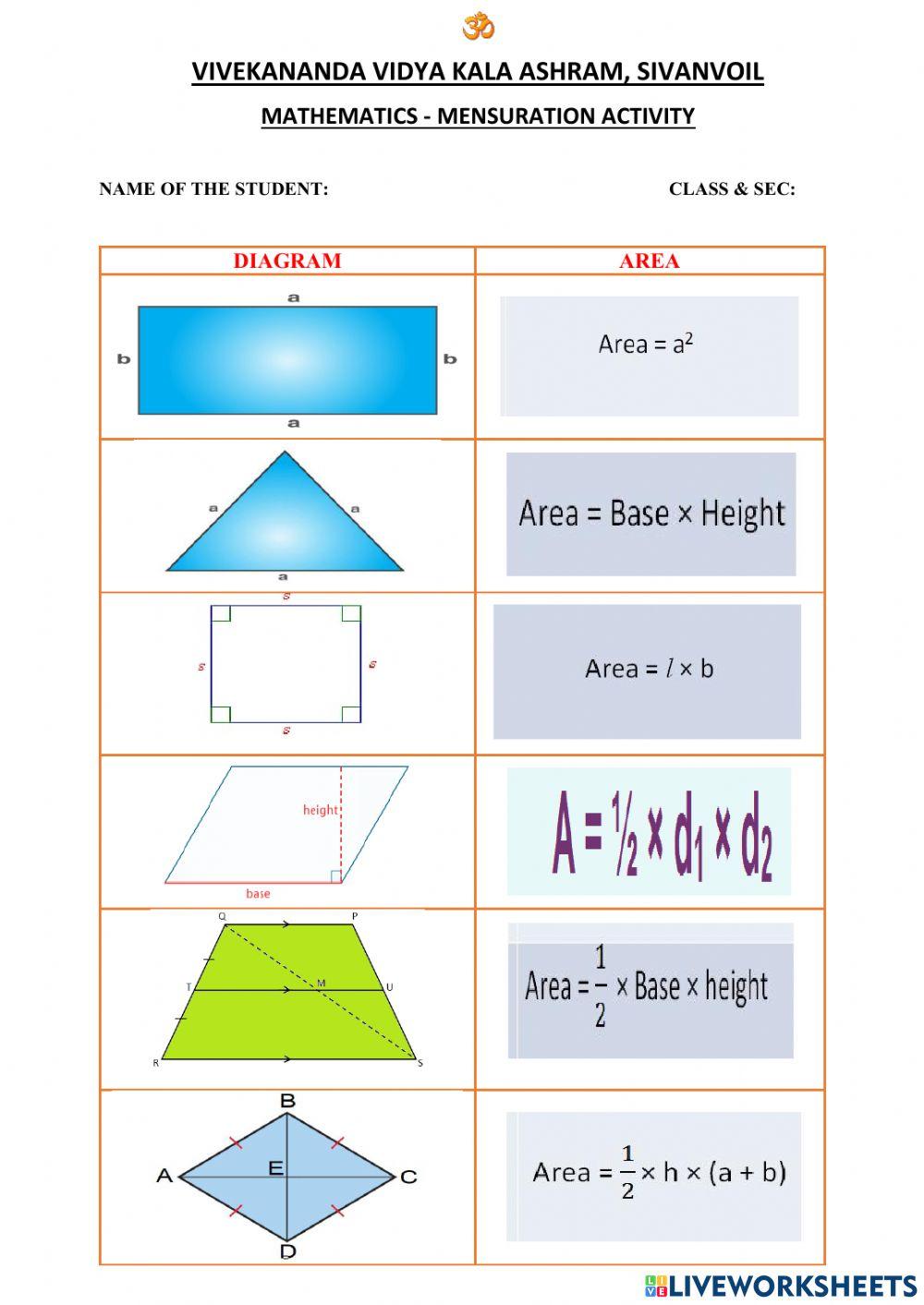 mensuration activity class viii online exercise for Live Worksheets mensuration activity class viii online exercise for Live Worksheets