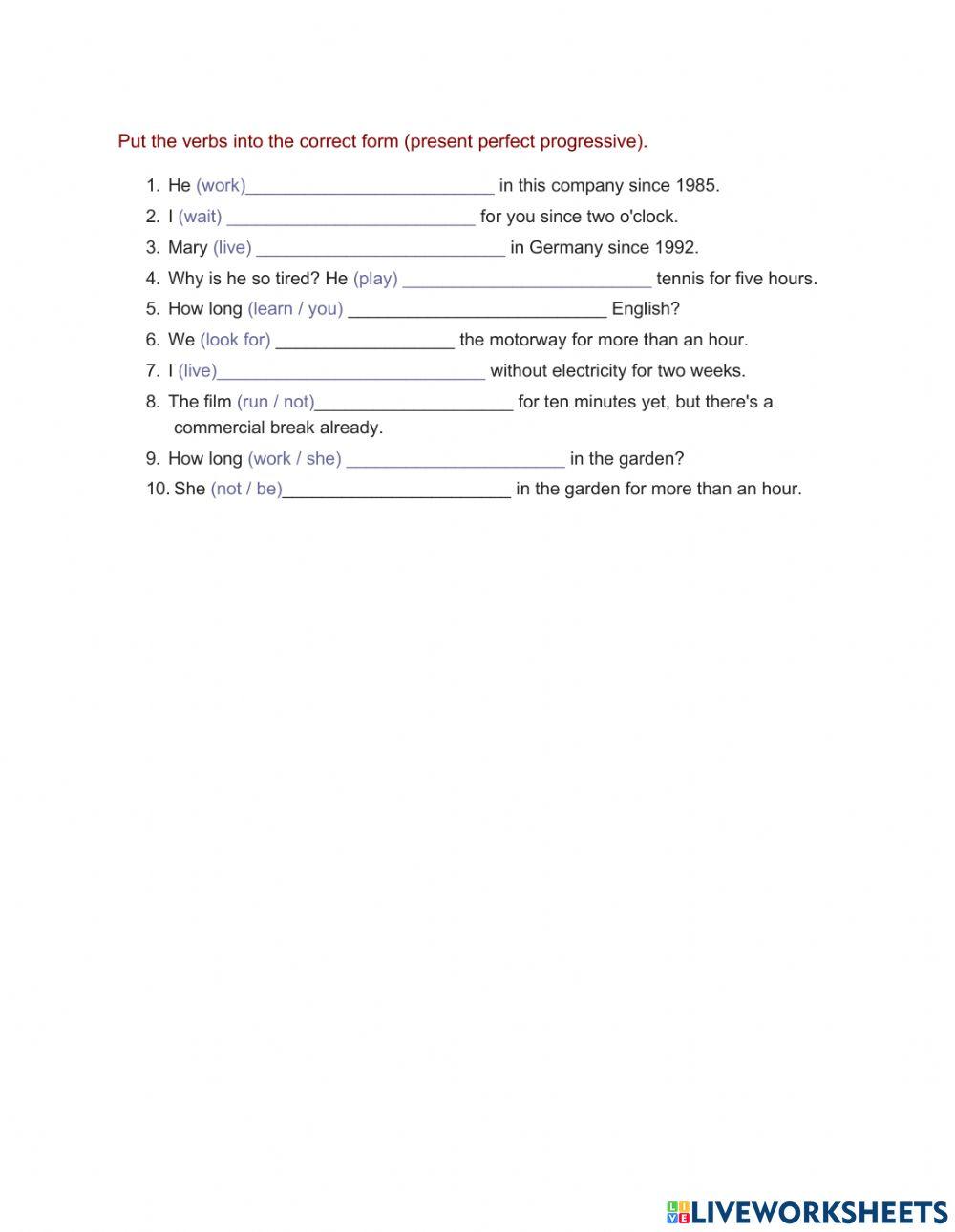 Present perfect continuo