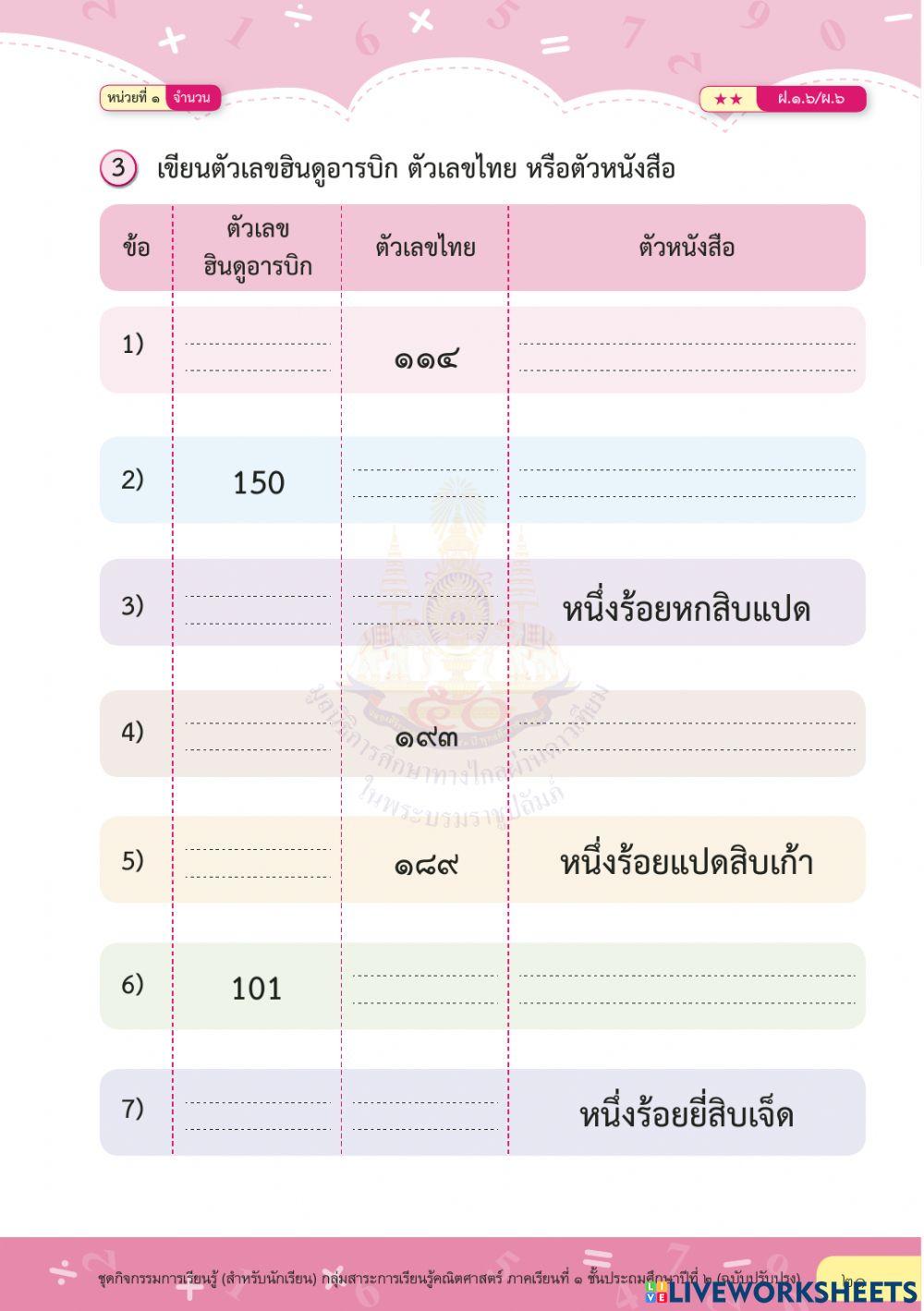 คณิต ป.๒ แบบฝึกหัด ๑.๖