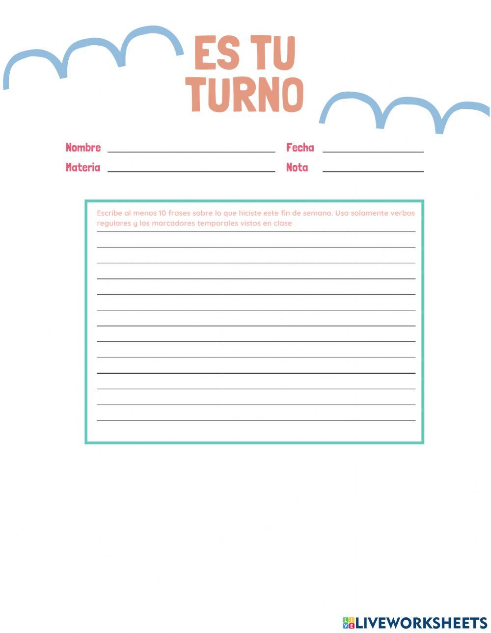 Escribir frases en pretérito indefinido de verbos regulares