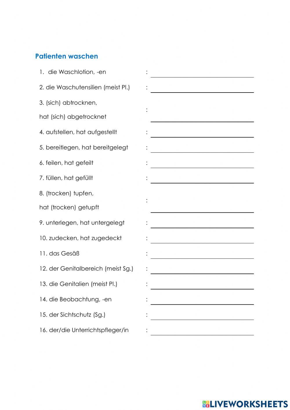 Pflege Wortschatz 22