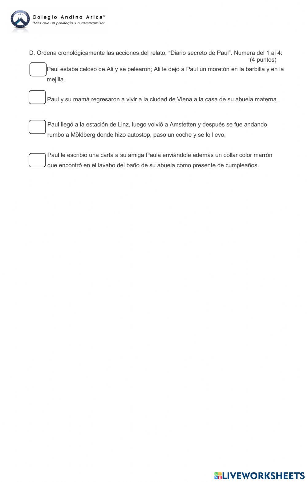 Evaluación  Plan Lector: Diario secreto de Susi, diario secreto de Paul