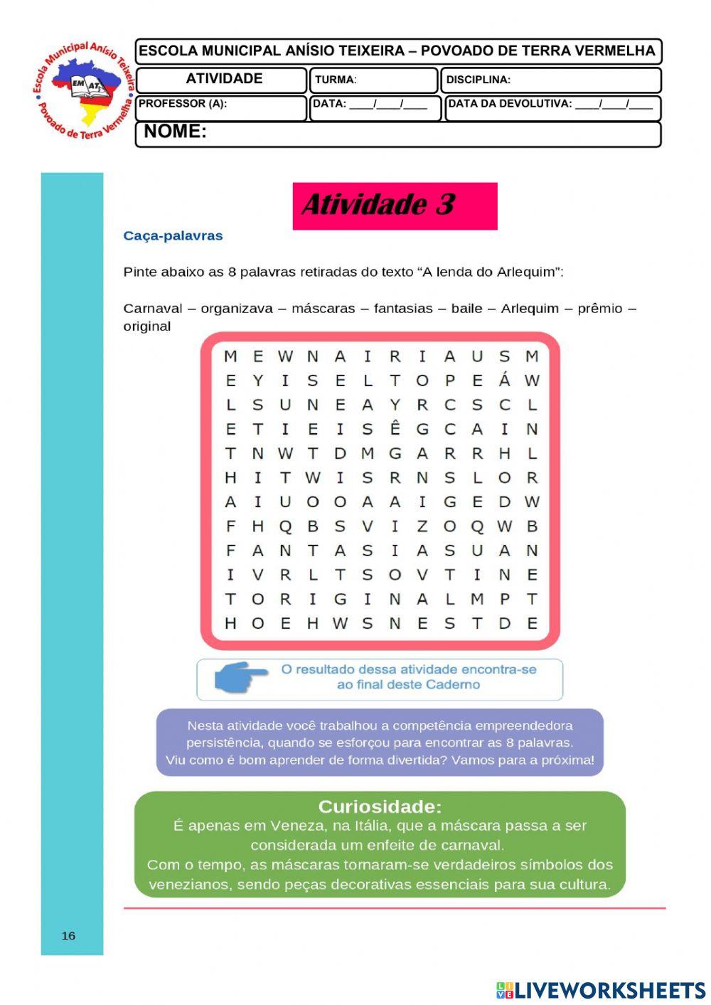Caça Palavras online exercise for Informatica in 2023