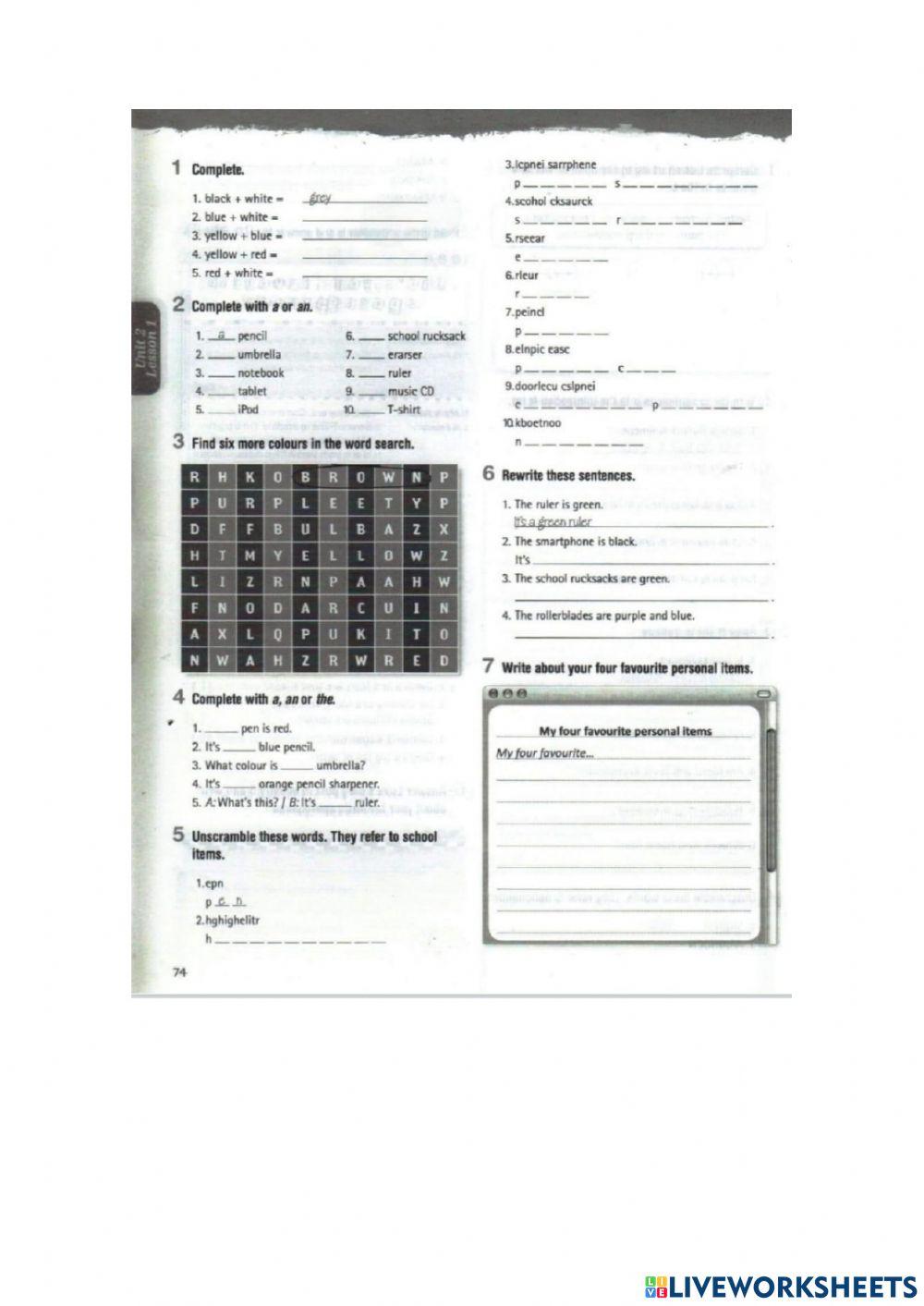 Colours and school objects