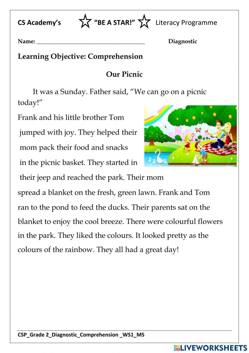 Reading Comprehension Our Picnic 1136655 Vidyashri S