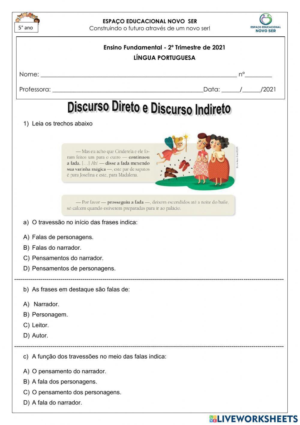 Discurso direto e indireto exercicios revoeduca