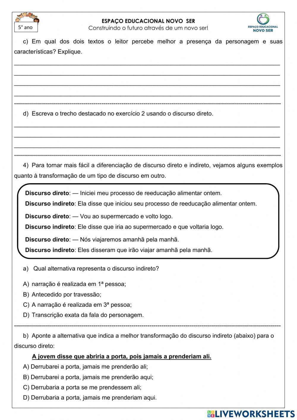 Discurso Direto e Indireto