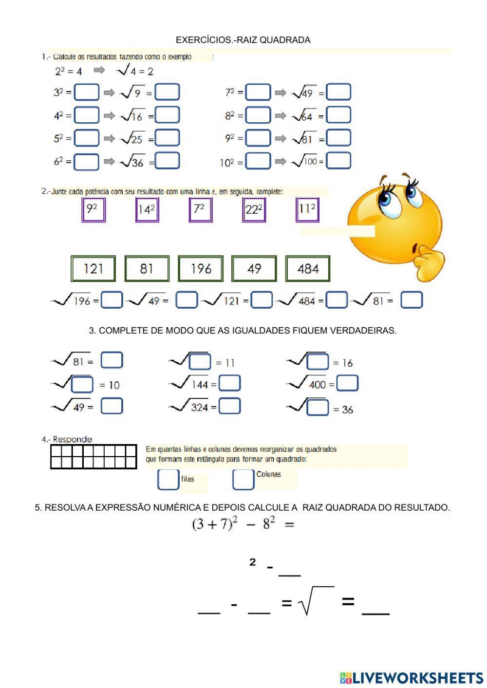 Potencias e raiz quadrada e expressão numérica