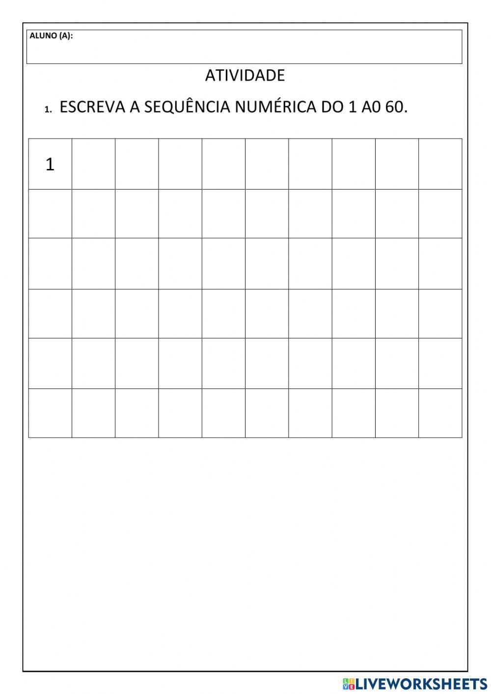 Sequência numérica 1 ao 60