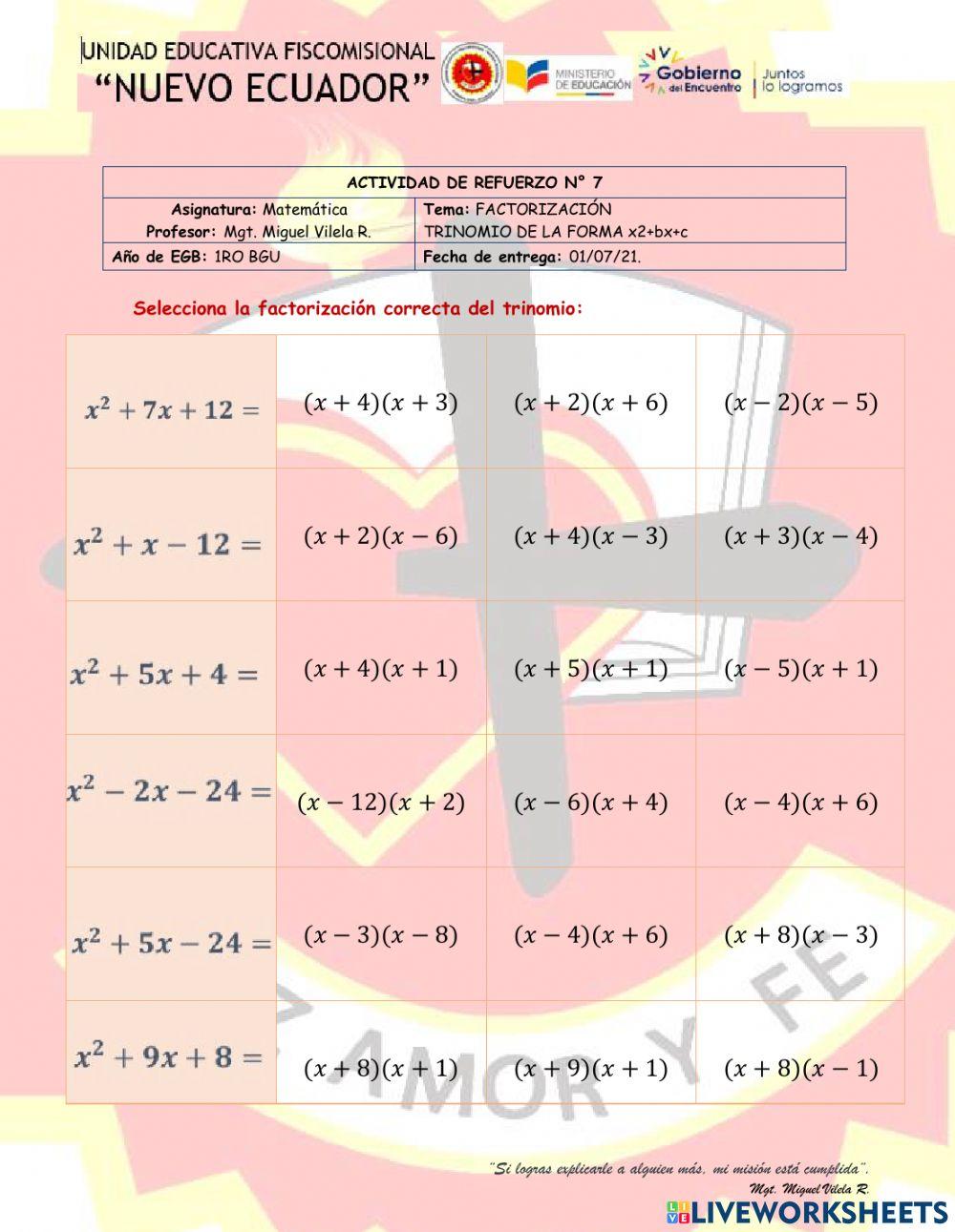 Factorizacion de trinomios