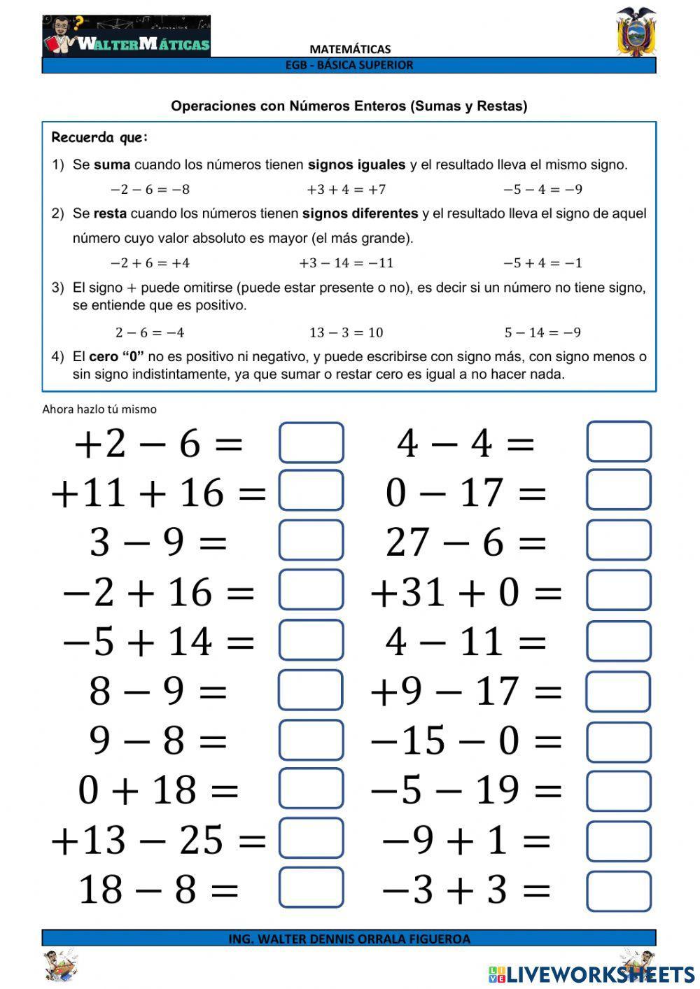 M08W01 Operaciones con números enteros