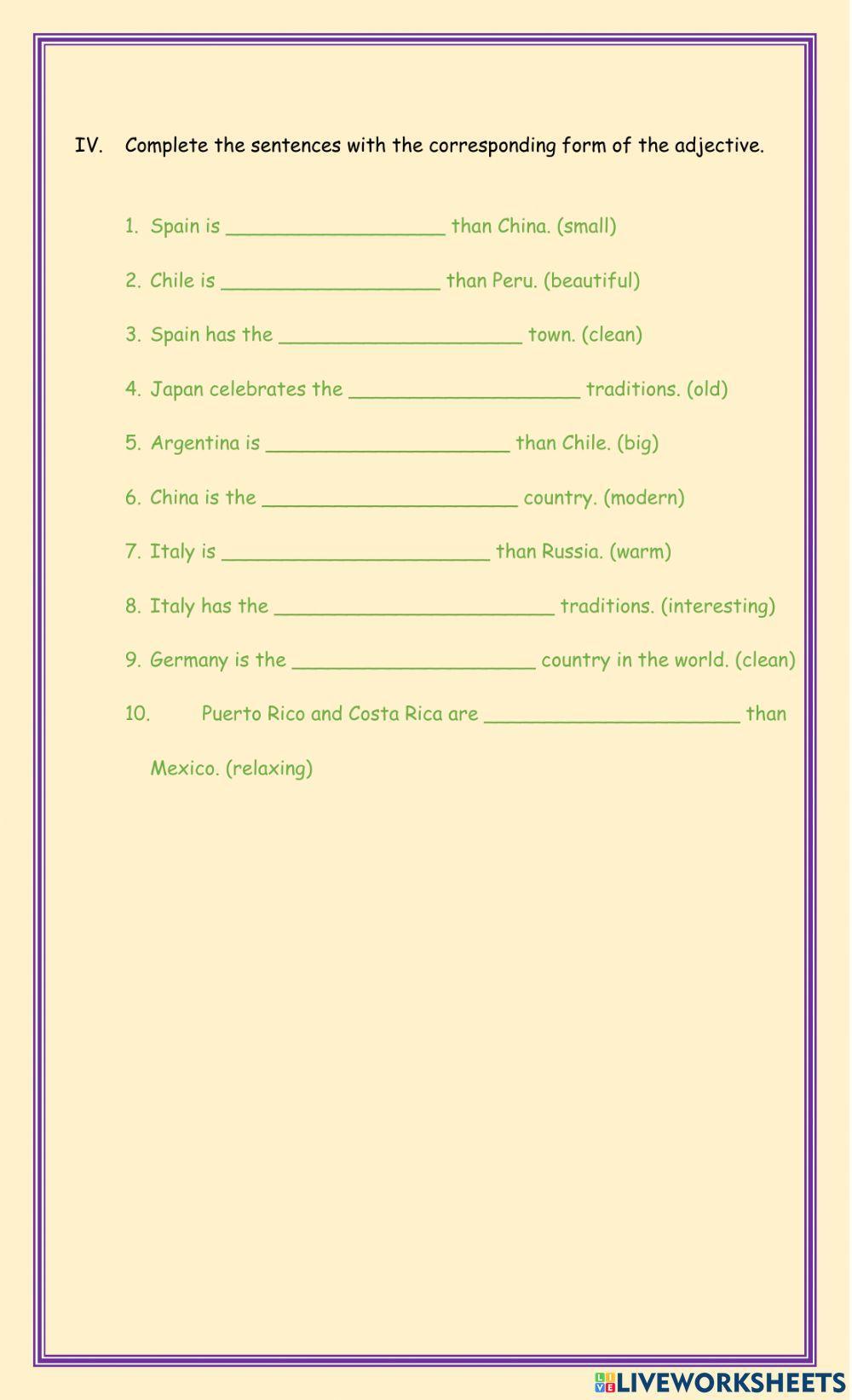 Comparative and Superlative - countries