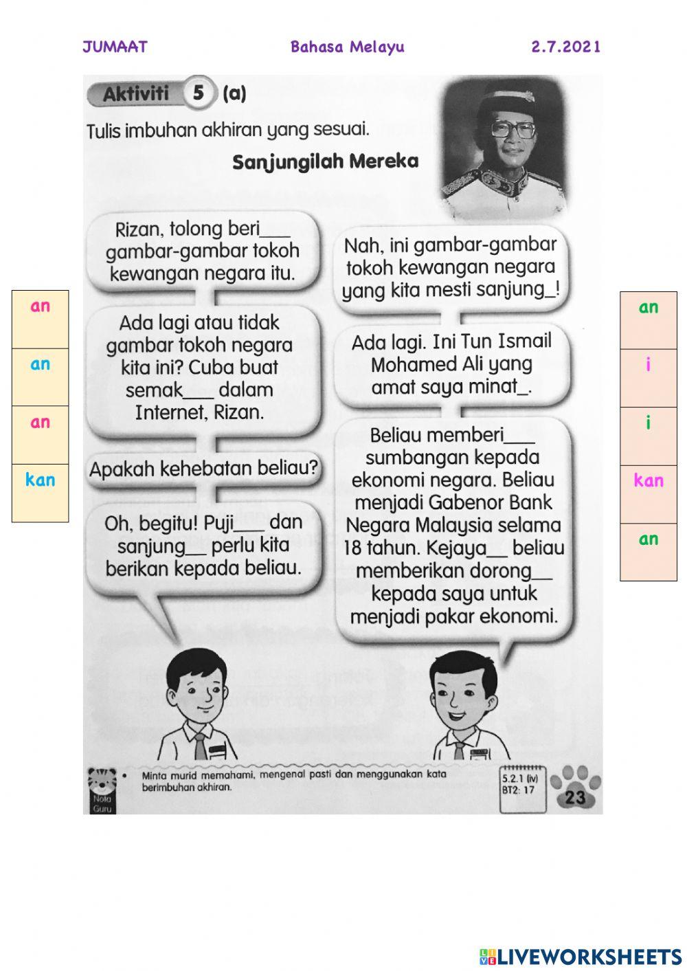 Imbuhan akhiran online worksheet for tahun2 | Live Worksheets