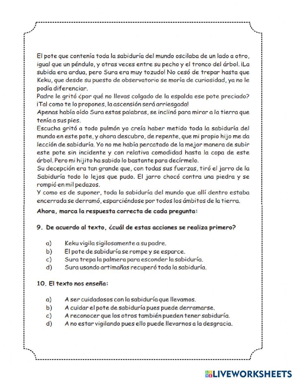 Evaluacion de comprension lectora