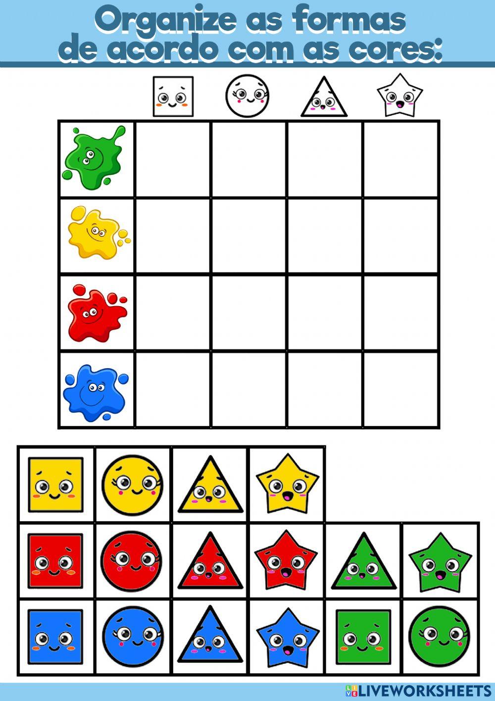 Organize as formas de acordo com as cores