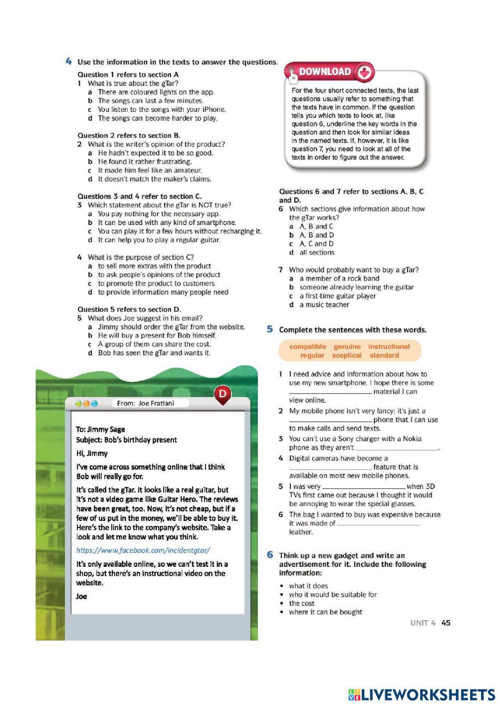 English Download Form 5: Unit 4 pg 44-45 | LiveWorksheets