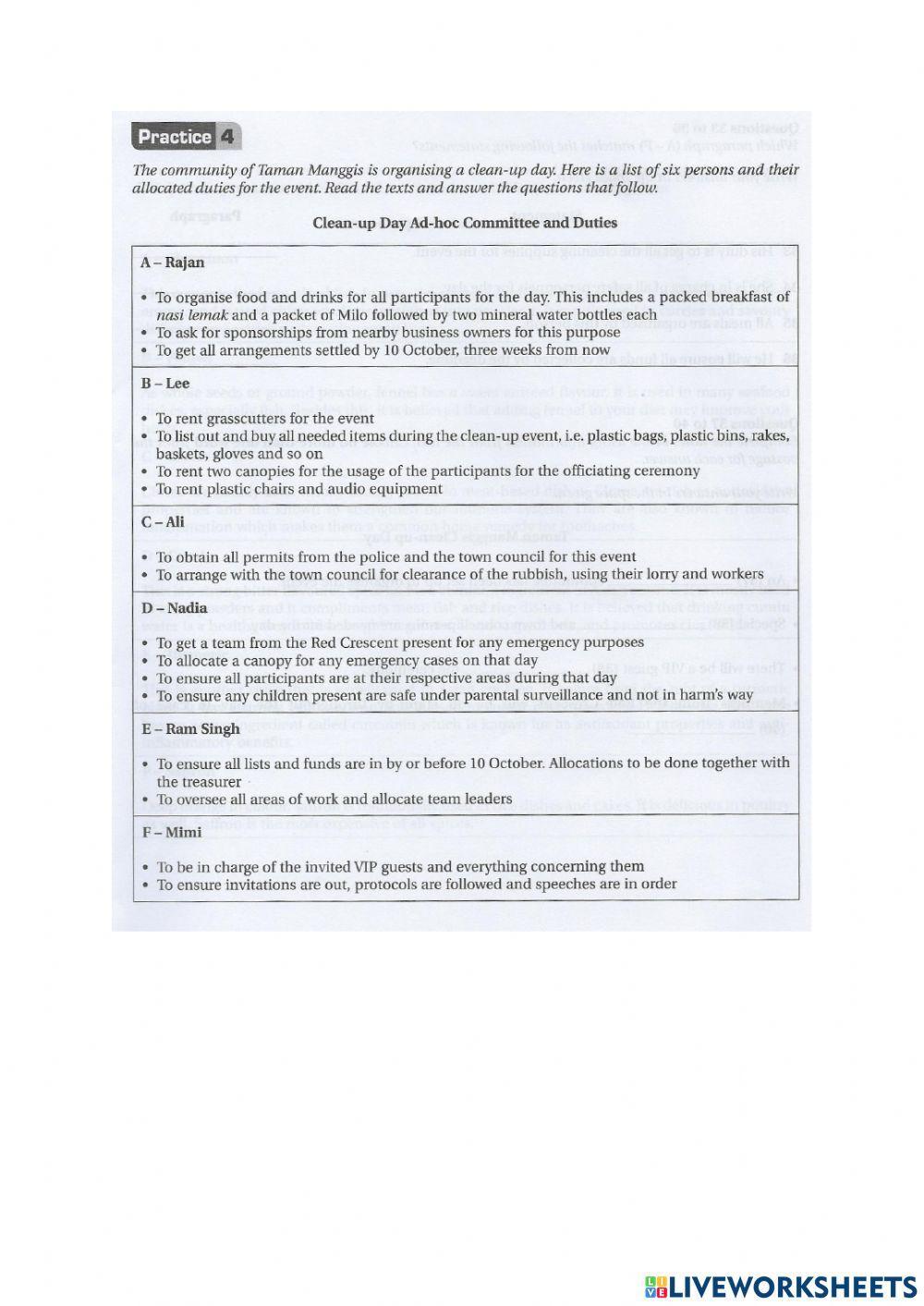 Part 5: Information Transfer Practice 4