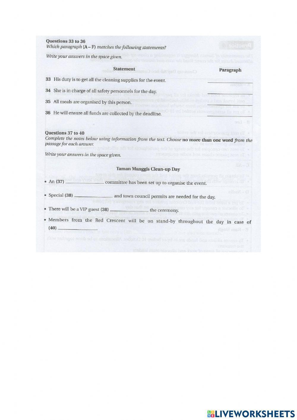 Part 5: Information Transfer Practice 4