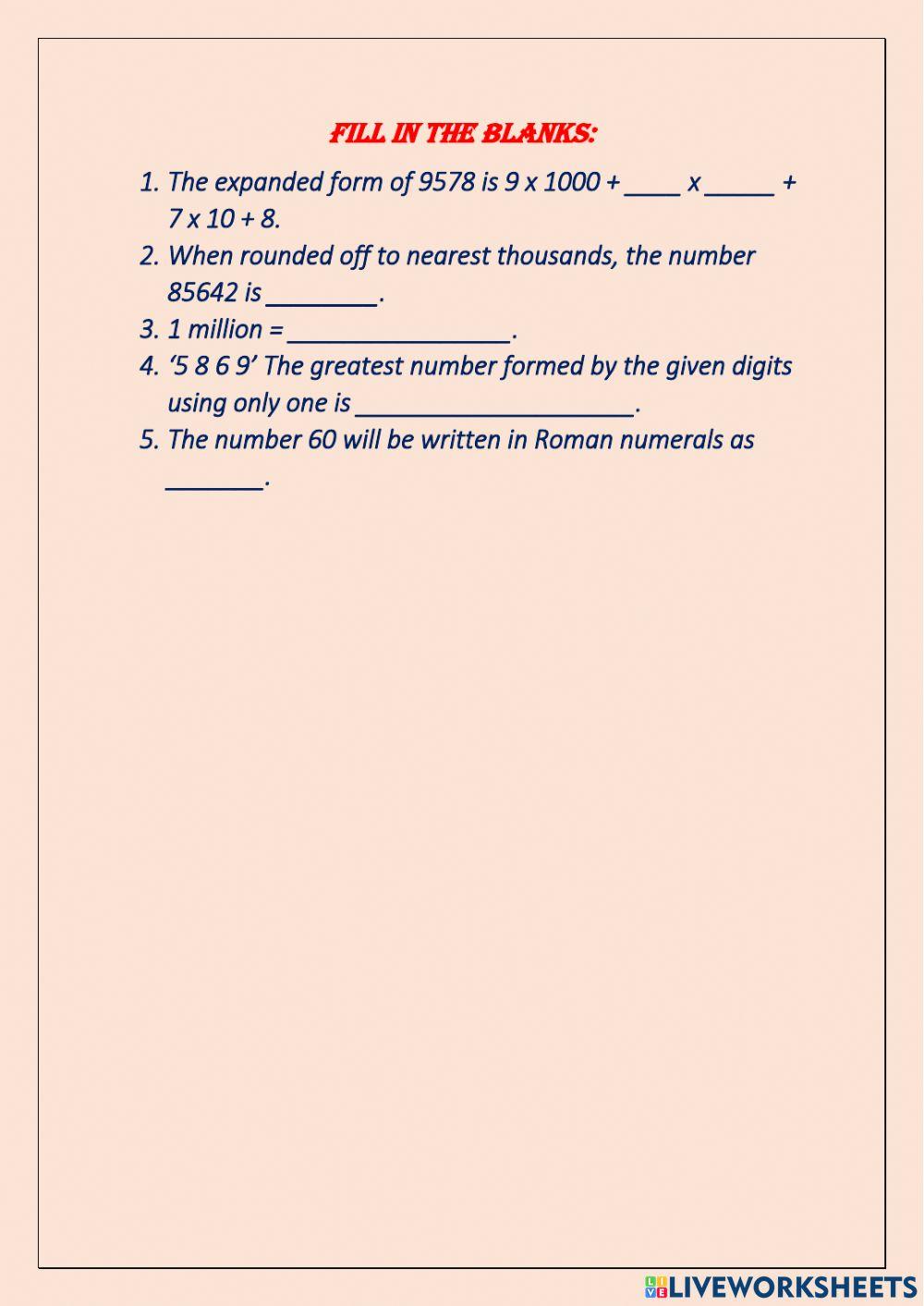 Knowing Numbers worksheet Live Worksheets