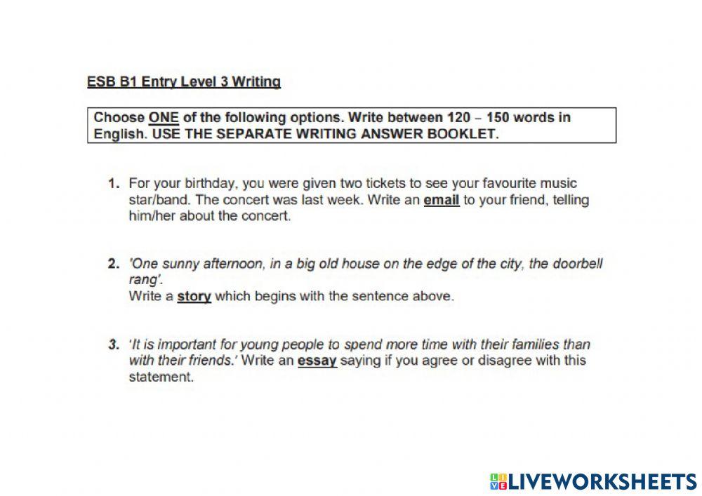 Esb b1 Writing May 2018