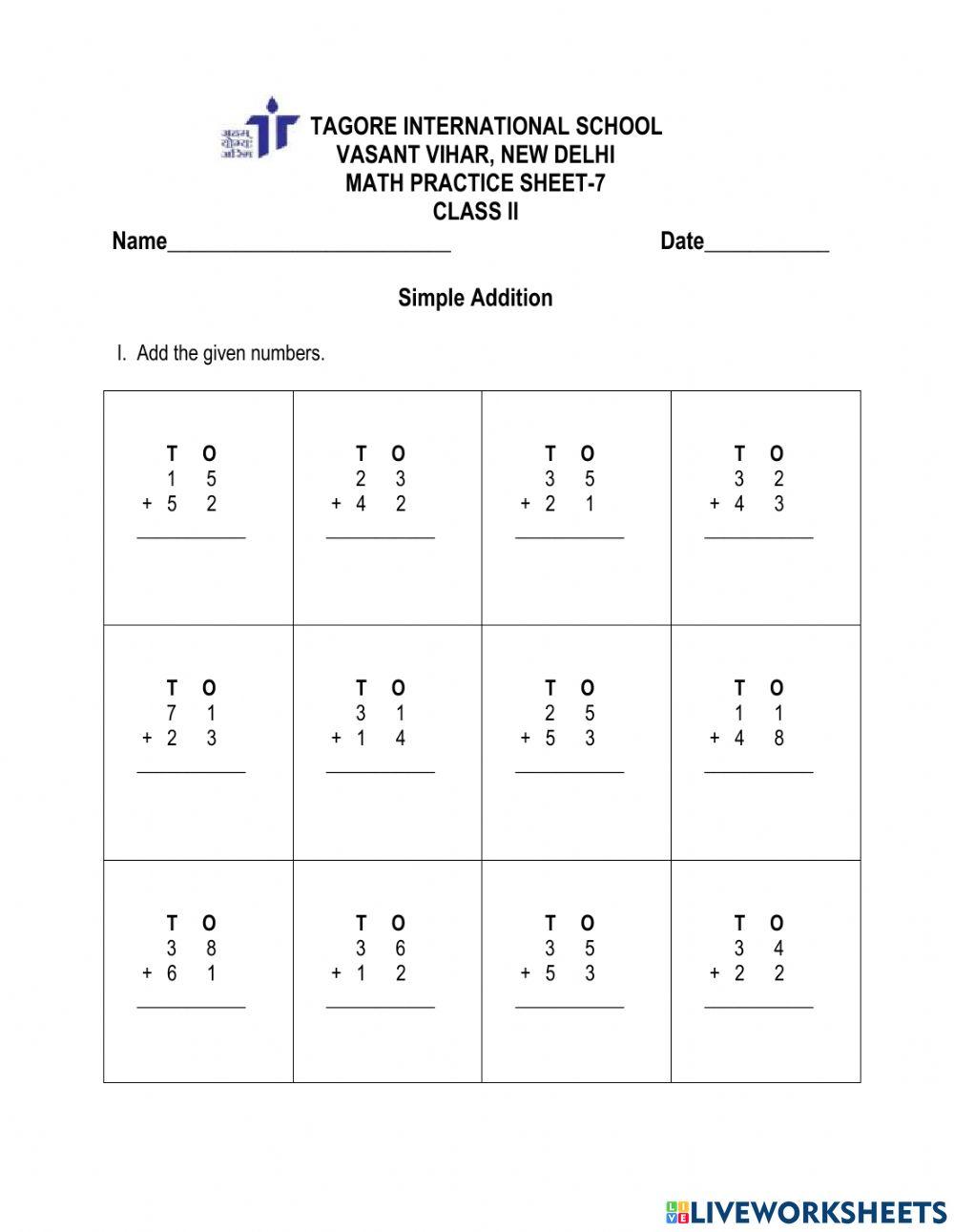 Simple Addition | Vandana trivedi | Live Worksheets