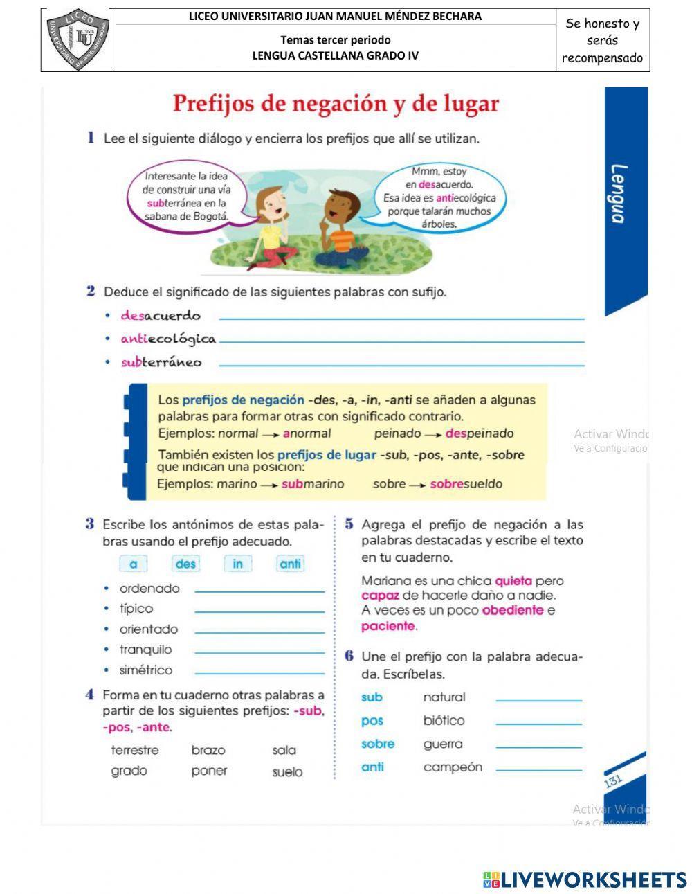 Prefijos de negación y de lugar