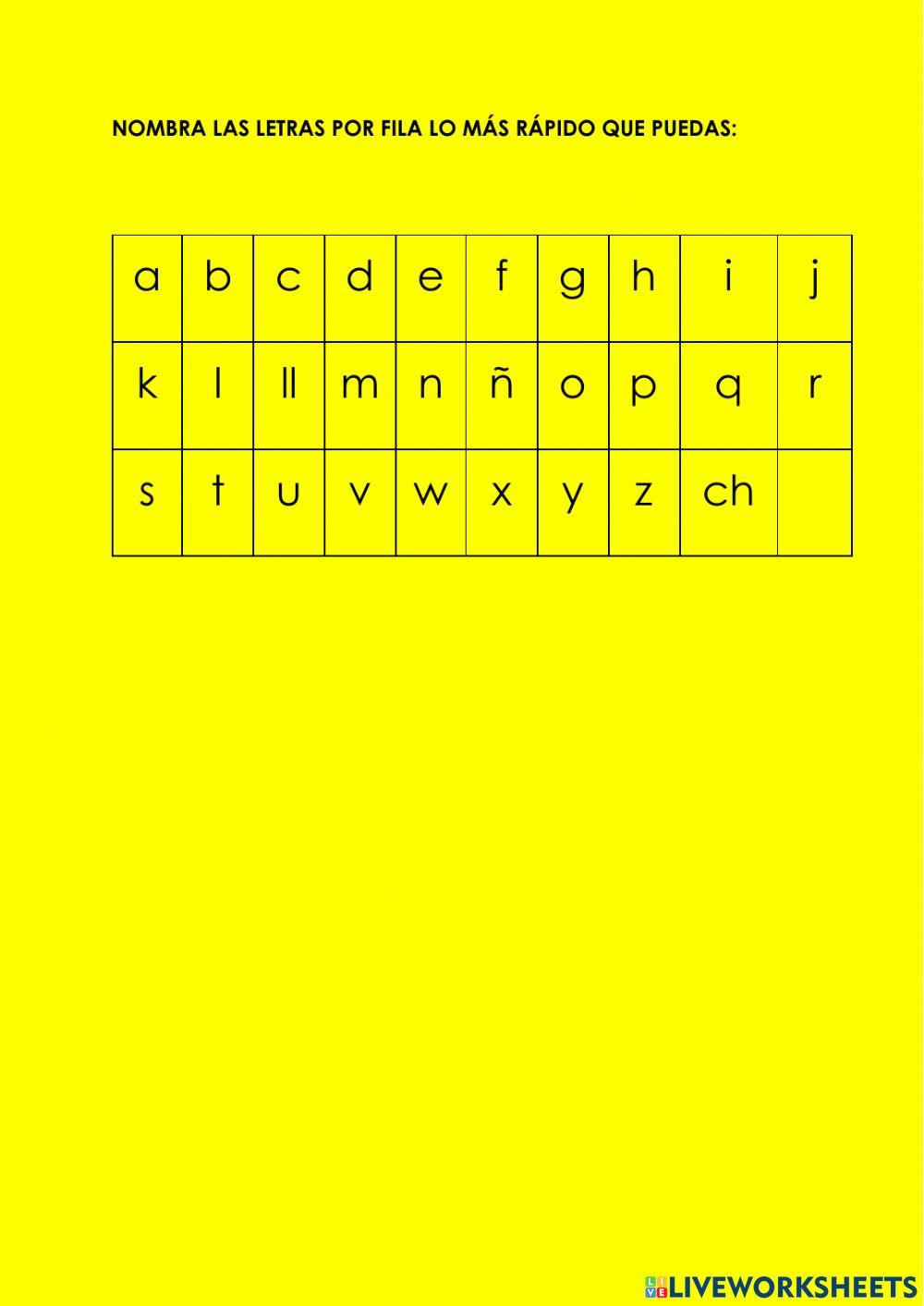 Nominar letras minúsculas orden