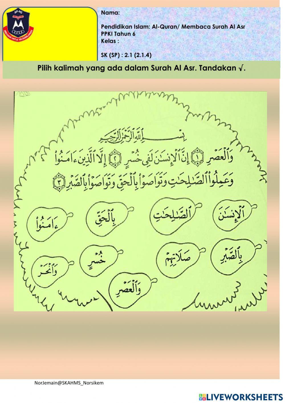 Membaca Surah Al-Asr Thn 6 PPKI sr