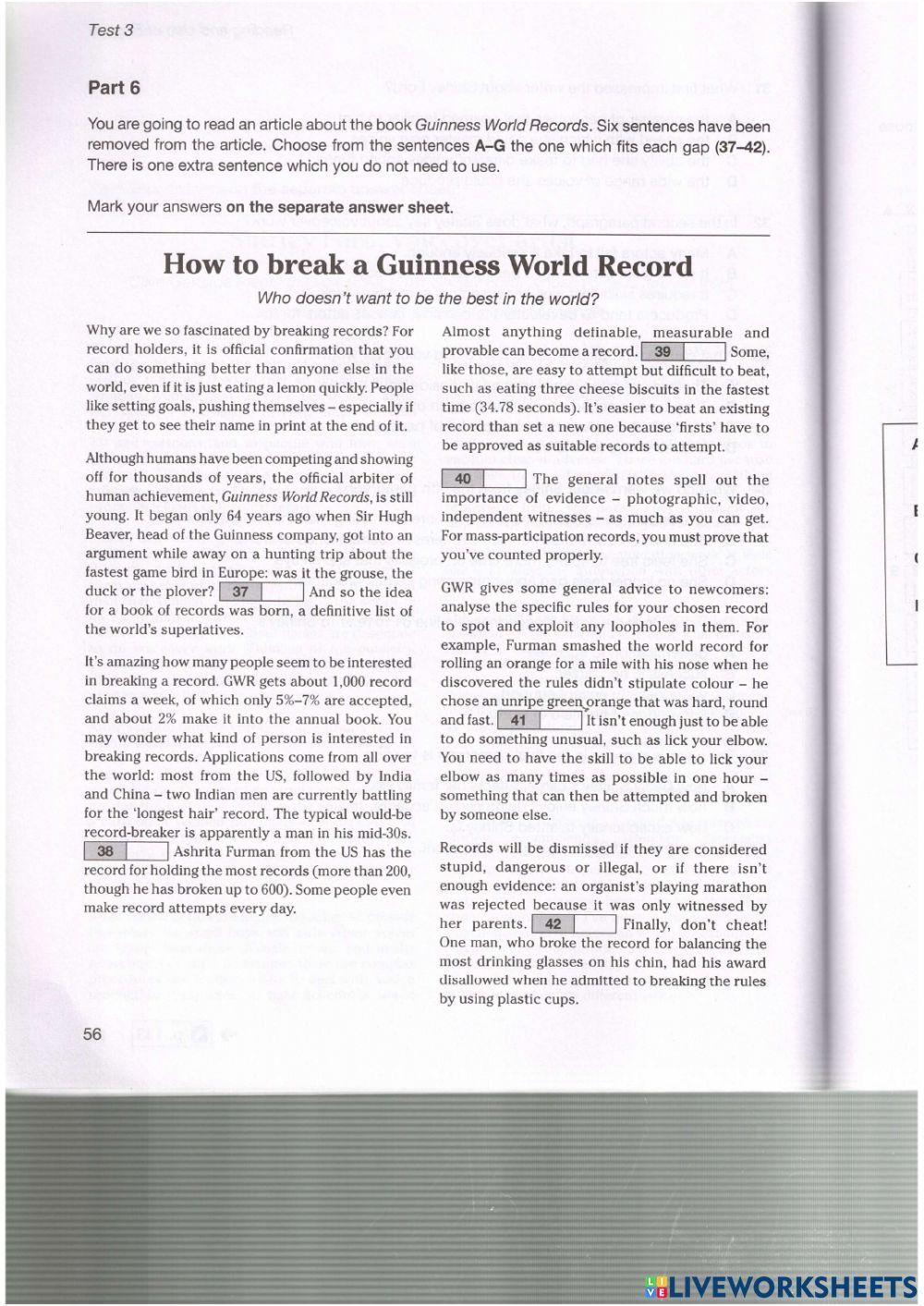 B2 reading test 3 online exercise for live worksheets