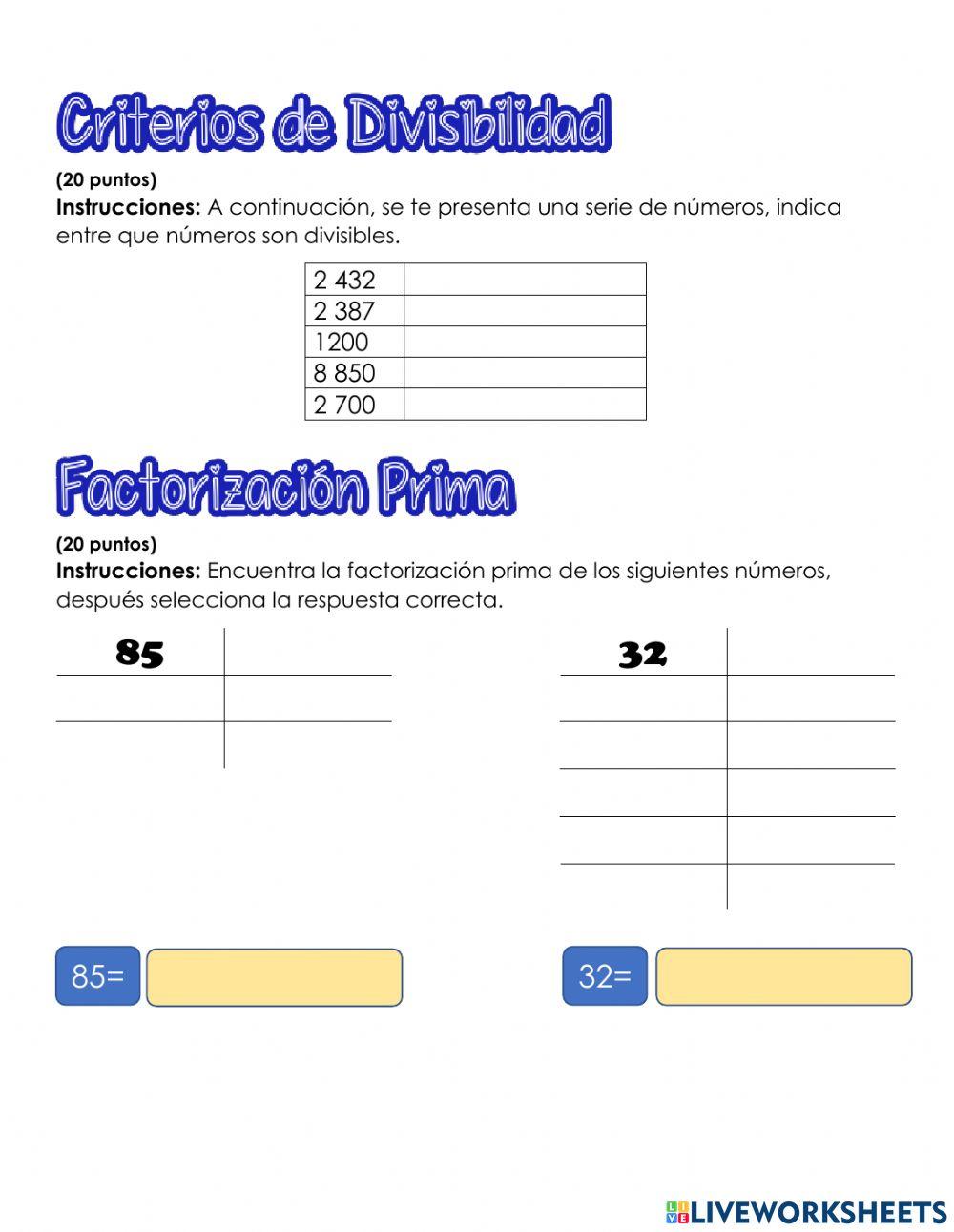 Múltiplos, divisores, factorización prima, MCD, mcd